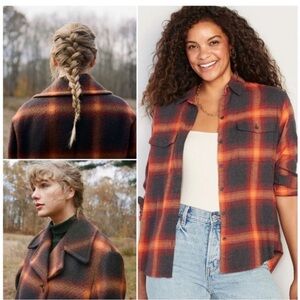 Old Navy Taylor Swift Evermore Long Sleeve Orange Black size S Boyfriend Shirt